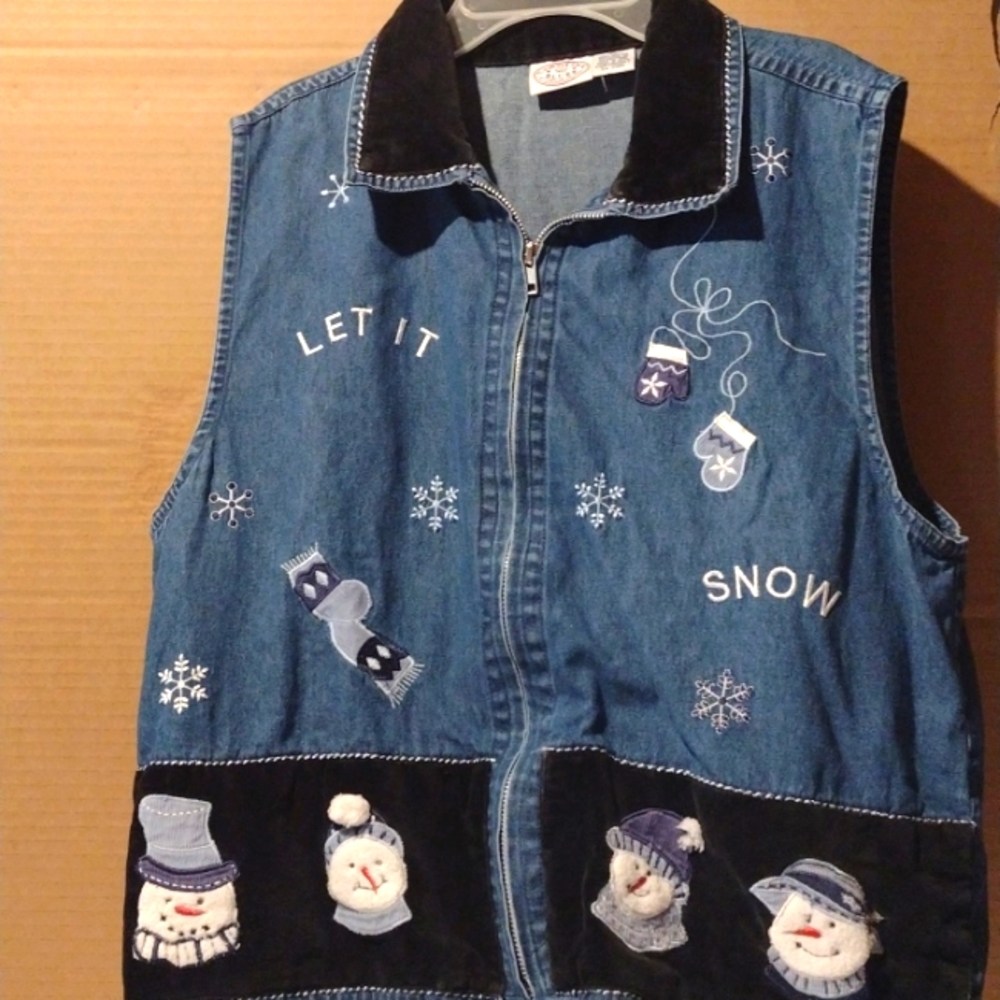 Christmas Snowman denim vest, Carolina Blues size XL
